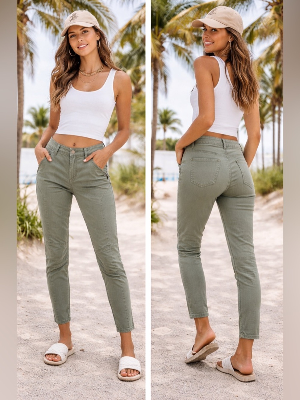 American Eagle‎ Outfitters Green Moto Jegging Ankle Pants Stretch Zip Pocket